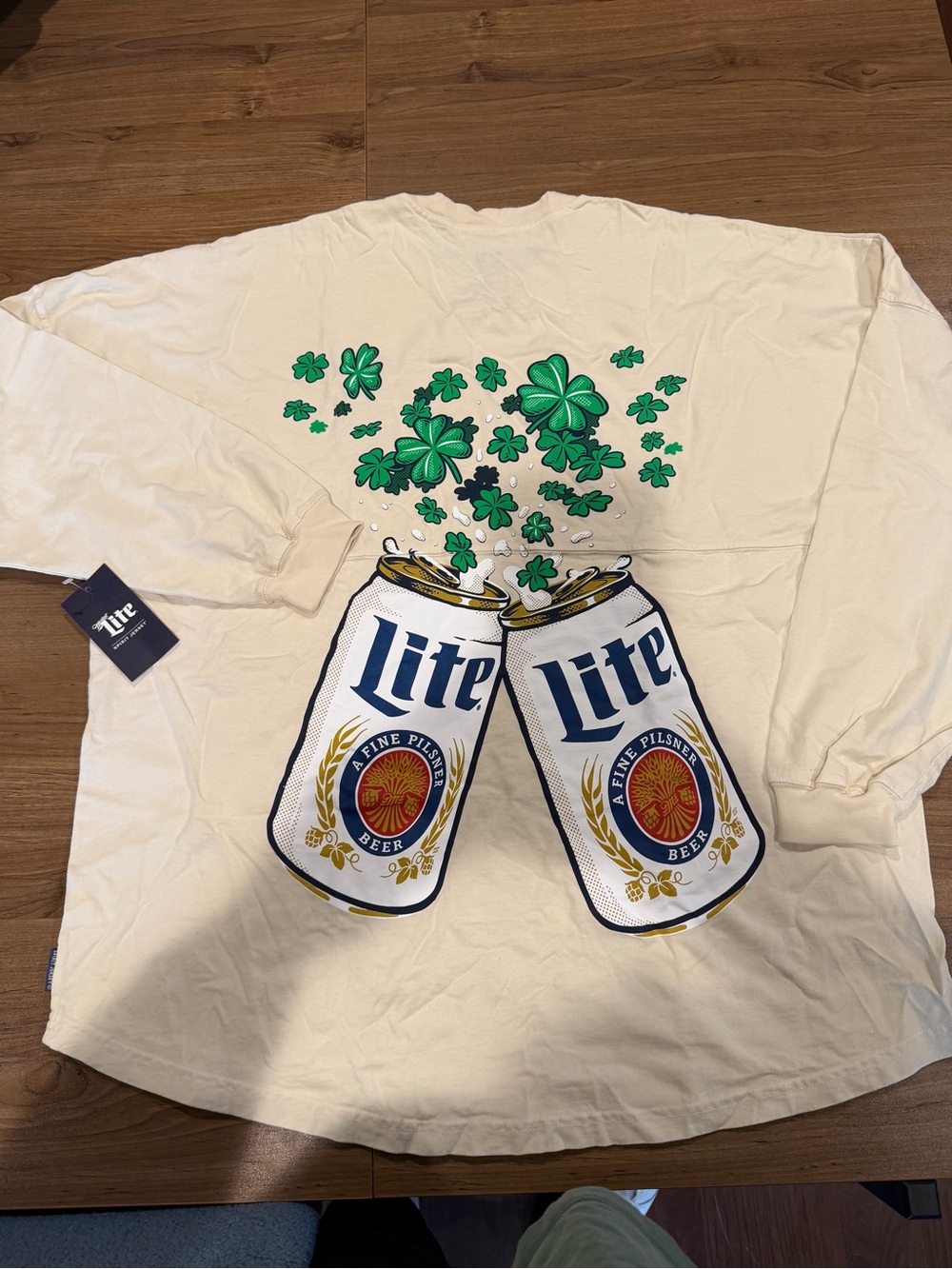 NWT Miller Lite Beer Spirit Jersey with Shamrock Print - Cream - XXL